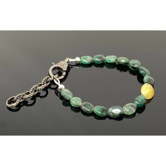 Pave Diamond Natural Emerald and Yellow Sapphire Adjustable Bracelet - Picture 4 of 10